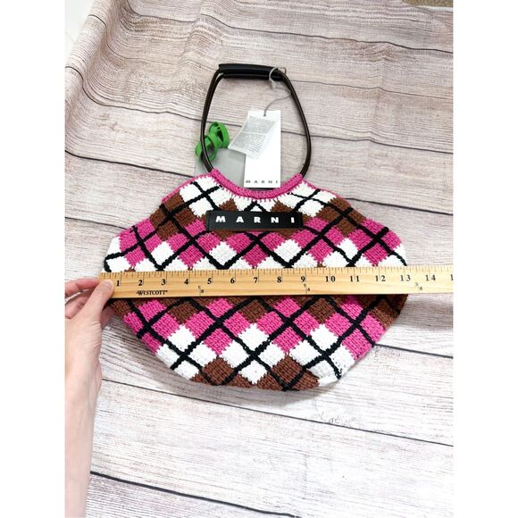 NWT Marni Market handbag in cotton knit with diamond pattern in Pink Crochet - Picture 14 of 16